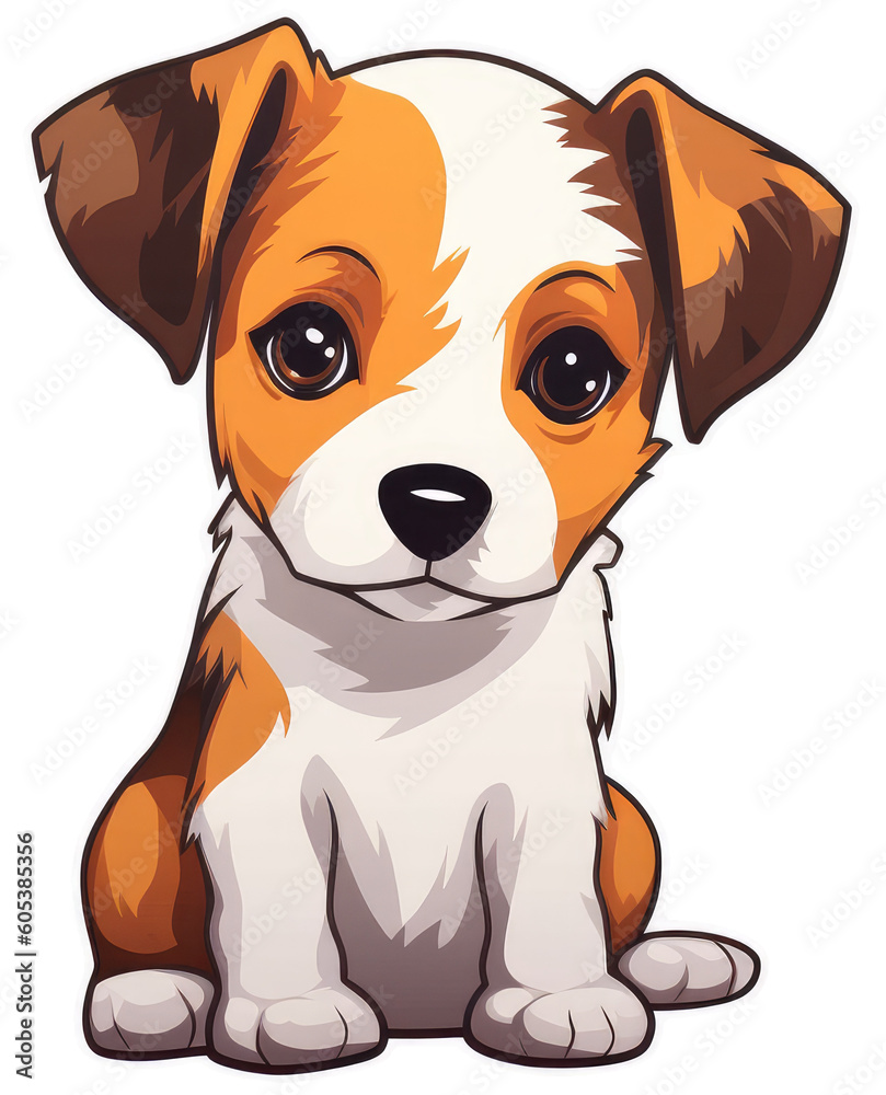 Funny colorful cute dog breed jack russell terrier. Isolated sticker. Generative AI Funny colorful cute dog breed jack russell terrier. Isolated sticker. Generative AI
