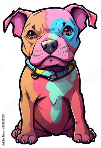 Funny colorful cute dog breed pit bull. Isolated sticker. Any dog owner can put this sticker on their car and transport cage  or put this on your t-shirt  hat  maybe your favorite mug