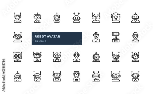 Robot humanoid avatar user Profile picture for science fiction or futuristic artificial intelligent bot detailed outline line icon set