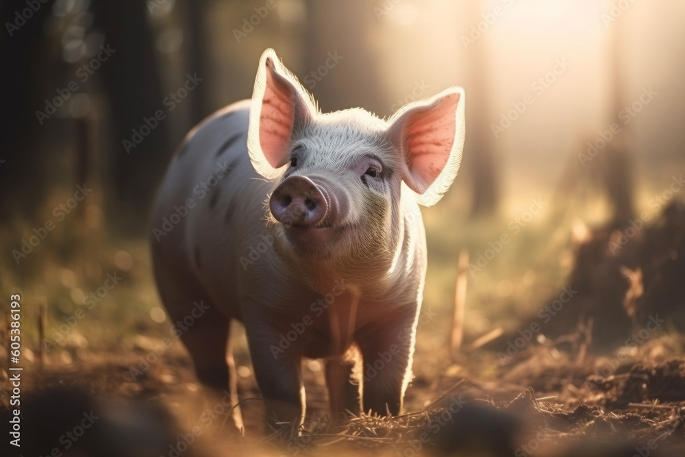 Happy free range pig. Generative AI illustration
