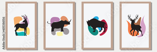 animal Silhouette vector set in frame with abstract shape , illustration