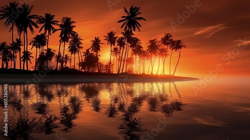 Sunset on the beach of caribbean sea, Generative AI © Sasint