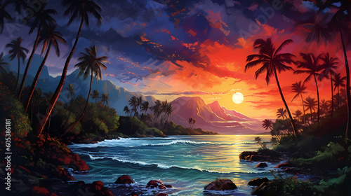 Illustration of a beautiful view of Hawaii, USA