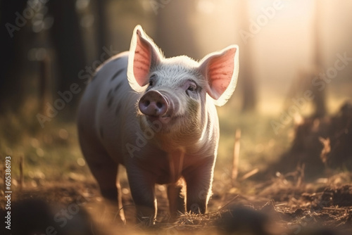 Happy free range pig. Generative AI illustration © Firn