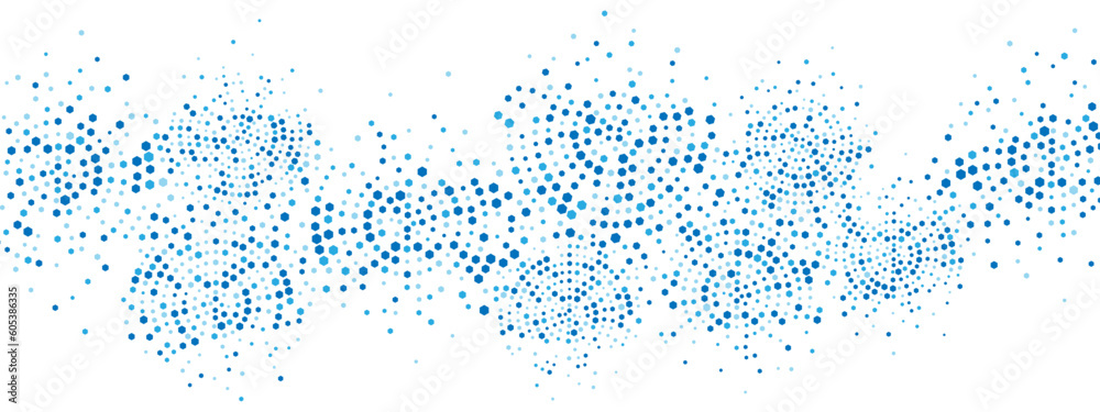 Geometric blue abstract background frame. Vector texture of chaotic hexagons, particles, fragments. A group of cells, an information grid. Poster for business, technology, medicine, presentations.