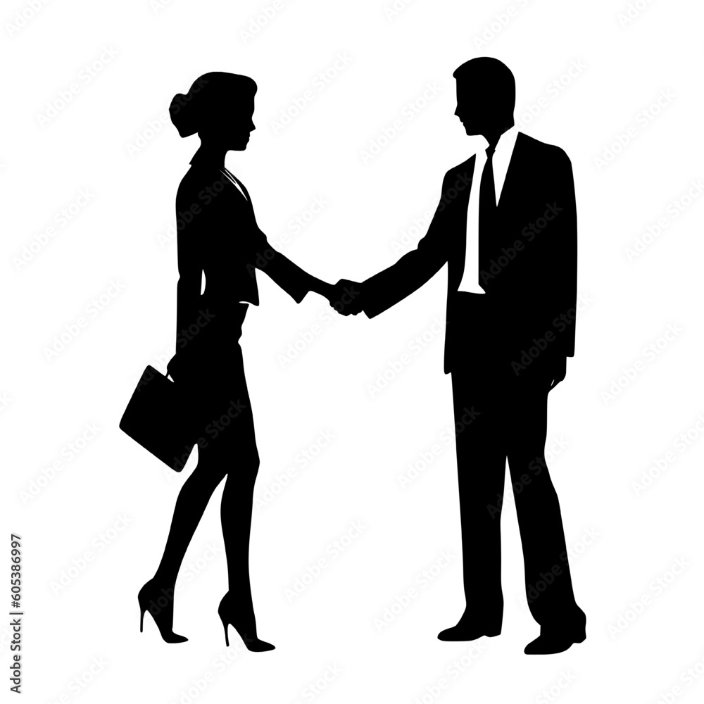 Businessman and Businesswoman Shaking Hands in silhouette