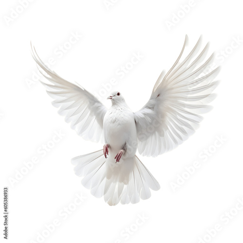 Fototapete A free flying white dove isolated on transparent background - Generative AI