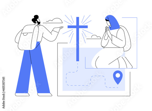 Christian pilgrimages abstract concept vector illustration.