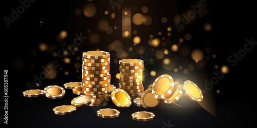 banner gold domino coin in black color background by ai generative