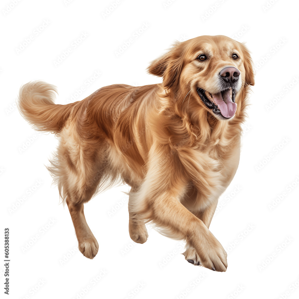 Labrador retriever having fun. Cute playful dog or purebred pet looks playful and cute isolated on transparent background - Generative AI