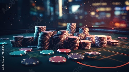 casino chips in casino by ai generative photo