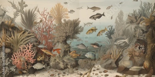 Artful illustration of fantasy underwater life, colorful and impressionistic, Generative AI   © RenePierre