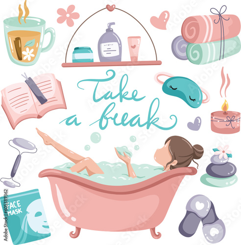 Set of me time clip art