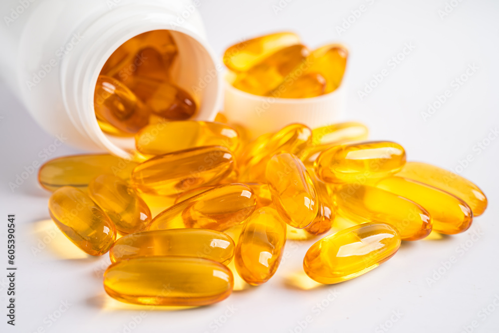 Fish oil Omega 3 capsules vitamin with EPA and DHA isolated on white background. Fish oil Omega 3 capsules vitamin with EPA and DHA isolated on white background.