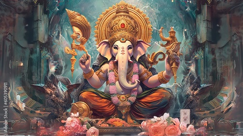 Illustration of Ganesha for Ganesha Chaturthi and Diwali  Generative Ai