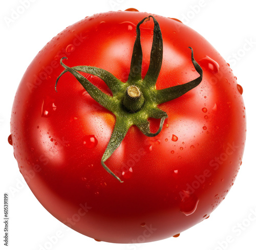 Ripe tomato close-up, top view. Isolated on a transparent background. KI.