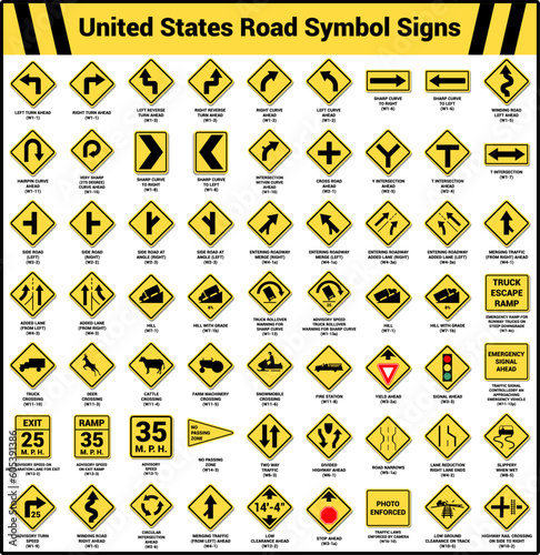 set of warning sign united states traffic road symbol signs collection photo