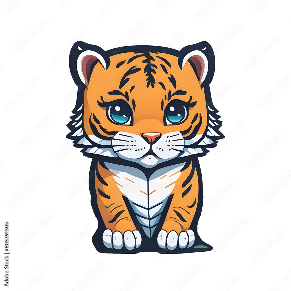 Tiger Sticker illustration, Png Image Ready To Use. Animal Sticker Design Series