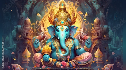 Illustration of Ganesha for Ganesha Chaturthi and Diwali  Generative Ai