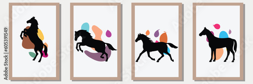 animal Silhouette vector set in frame with abstract shape , illustration