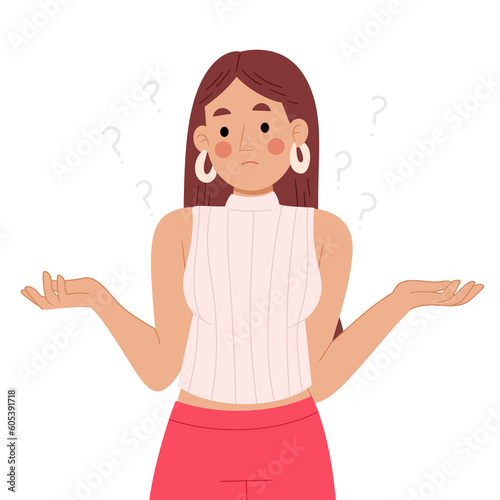 Illustration of a young woman with a confused expression