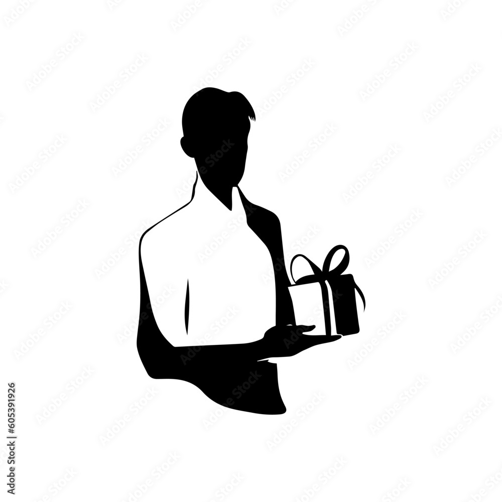 Vector illustration. Silhouette of a man with a gift in his hands. Minimalism. Vector illustration. Silhouette of a man with a gift in his hands. Minimalism.