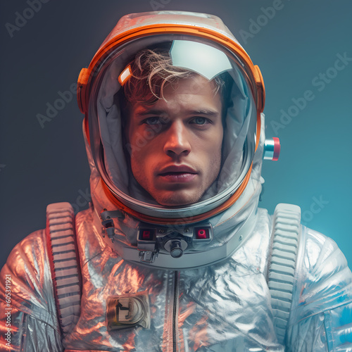 A handsome male astronaut wearing a helmet. Generative AI, Generativ, AI