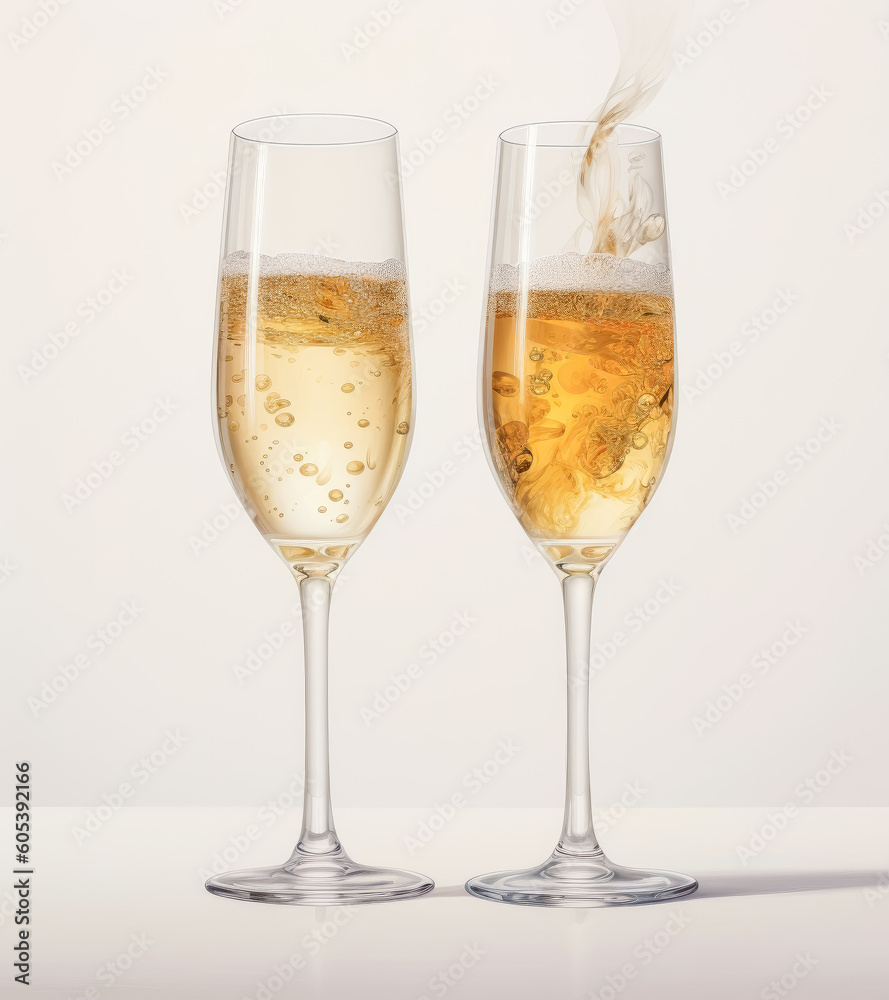 Champagne glasses well lit in a studio background. Generative Ai Illustration. Champagne glasses well lit in a studio background. Generative Ai Illustration.