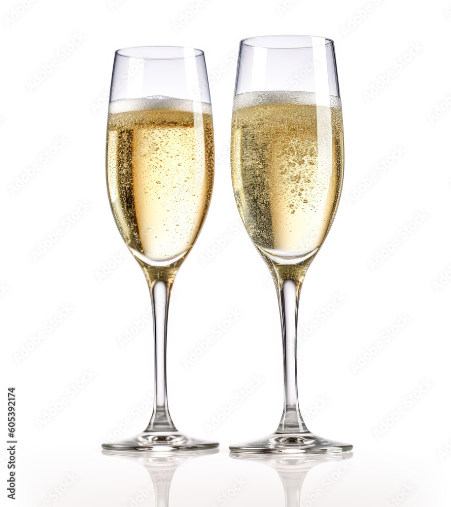 Champagne glasses well lit in a studio background. Generative Ai Illustration. Champagne glasses well lit in a studio background. Generative Ai Illustration.