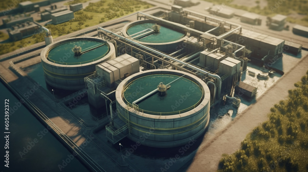 Aerial view of modern water cleaning facility. Generative Ai Aerial view of modern water cleaning facility. Generative Ai