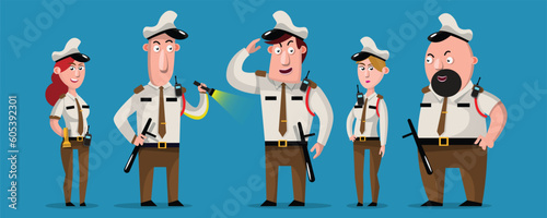 VECTOR EPS10 - security team in same uniform, character cartoon style.