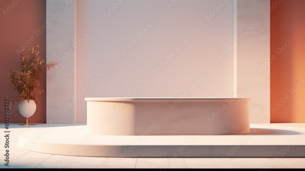 Beautiful futuristic technological light silver podium with light neon panels for product presentation. AI generated Beautiful futuristic technological light silver podium with light neon panels for product presentation. AI generated