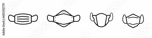 line icon types of mask kn95 kf95 duckbill medical mask