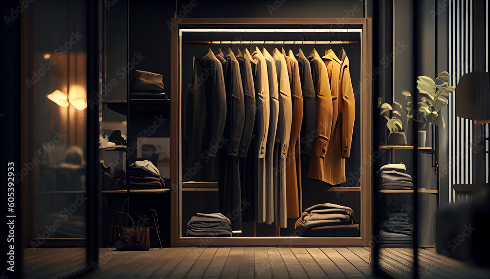 clothes shop on hanger at the modern shop Ai generated image