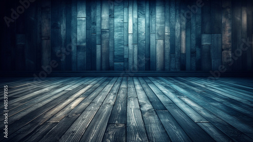 Blue wooden plank background. Generative Ai