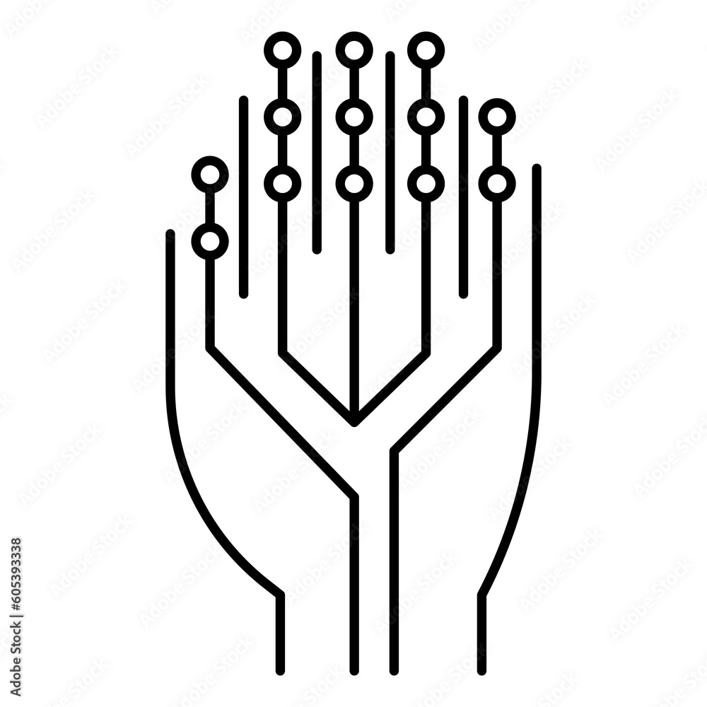 Artificial intelligence AI icon in line style, machine learning, smart robotic, cloud computing, network, digital, AI technology vector.