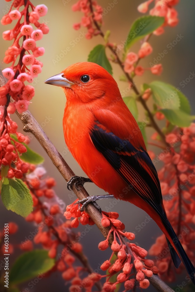 Scarlet Tanager. Generative AI