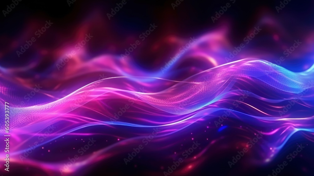 Vibrant Futuristic Abstract Background: Data Transfer made of Glowing Neon Colors with Dynamic Waving Lines and Plexus Effects