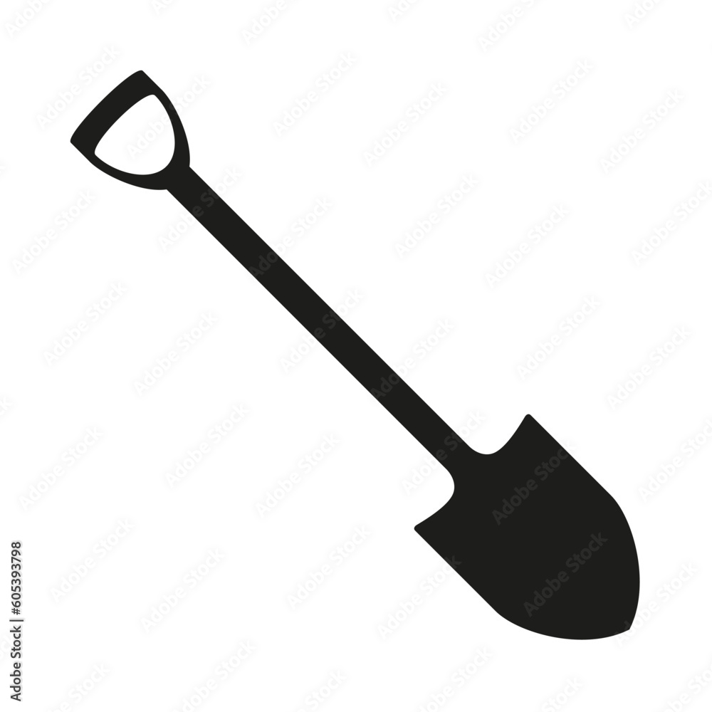 Garden shovel vector icon. Isolated black silhouette on white background. Garden shovel vector icon. Isolated black silhouette on white background.