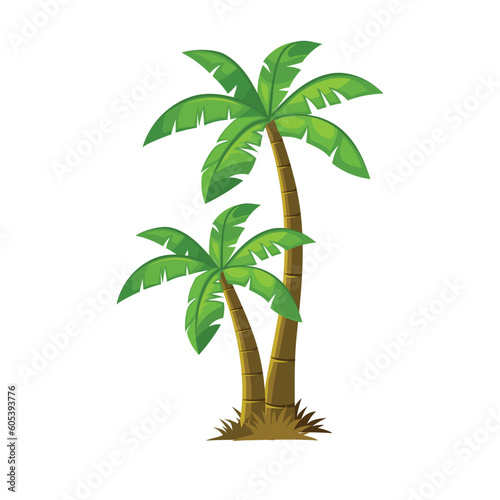 Beautiful coconut palm tree cartoon style 