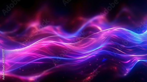 Vibrant Futuristic Abstract Background: Data Transfer made of Glowing Neon Colors with Dynamic Waving Lines and Plexus Effects