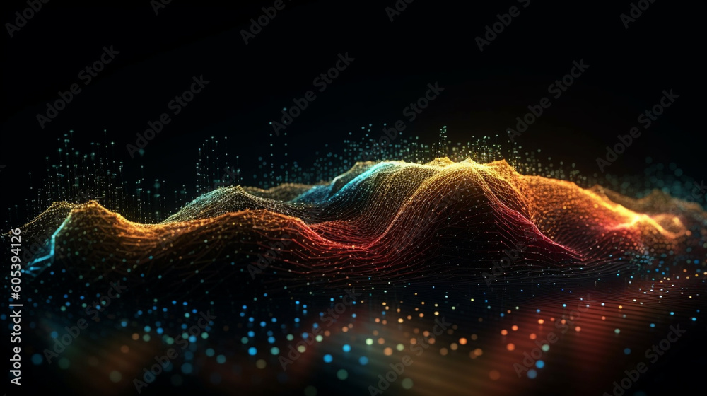 Abstract futuristic background with glowing wave and lines. Generative Ai