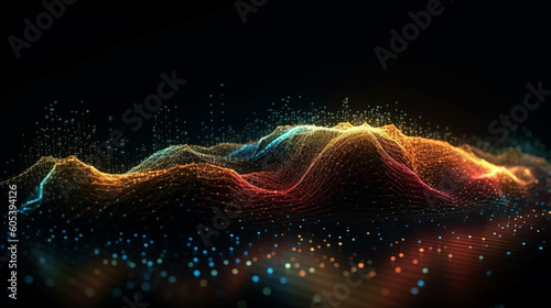 Abstract futuristic background with glowing wave and lines. Generative Ai