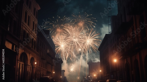 Fireworks in the city. Generative Ai