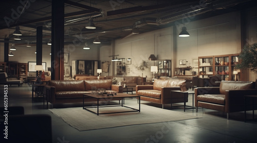 Furniture store with sofas and couches. Generative Ai
