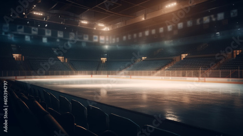 Hockey stadium and empty ice rink. Generative Ai © andranik123