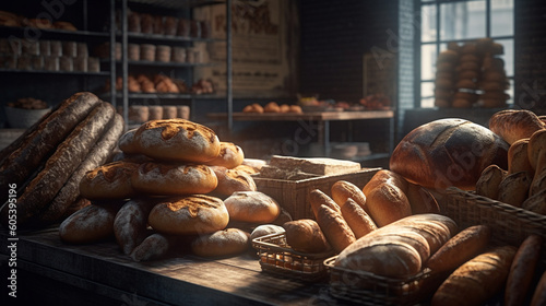 Bakery with assortment of bread. Generative Ai