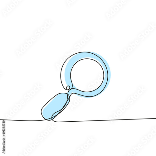 Vector magnifying glass icon in sketch style. Search symbol. Continuous line, editable contour.