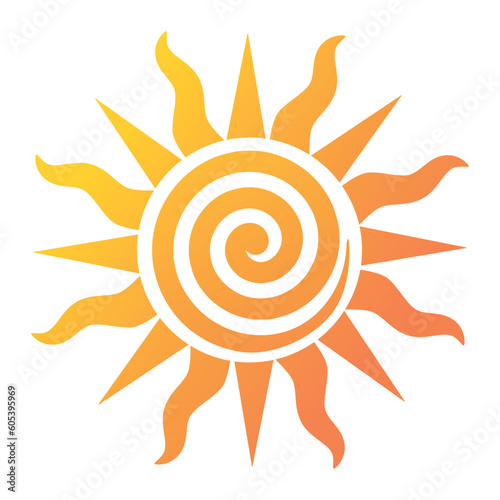 A simple sun sign with a spiral inside