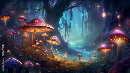 A whimsical scene with mischievous fairies dancing in a moonlit glade, surrounded by bioluminescent mushrooms and enchanting fireflies. Made using generative AI.